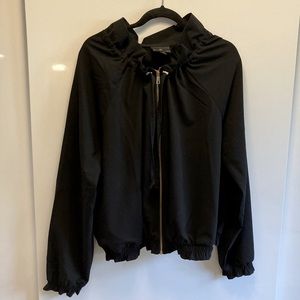 Black lightweight bomber jacket with gold detail